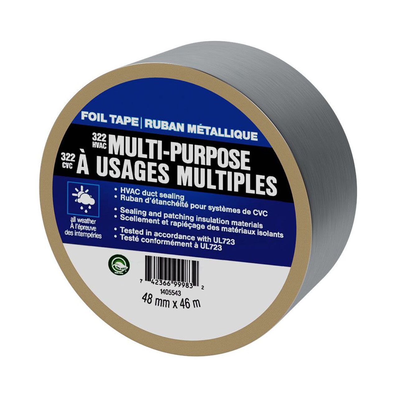 Go Build 2.83 in. x 50.3 yds. Multi-Purpose HVAC Foil Tape features a silver finish with a blue, white, and gold label, ideal for duct sealing and insulation, from The Fastest Way To Build brand.